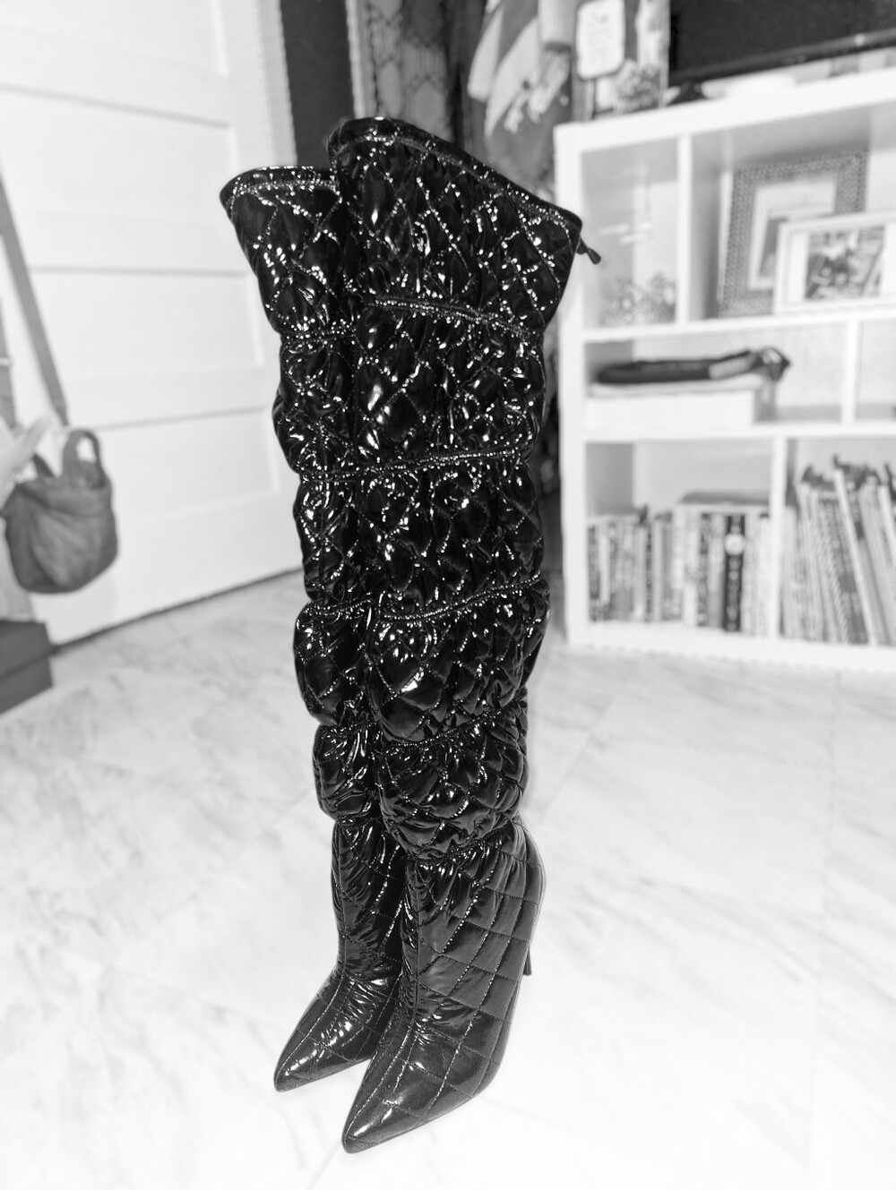 Steve Madden Black Quilted Patent Over-The-Knee Boots